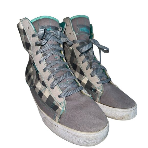 Punkrose Womens High Top Sneakers Sz 10 Gray White Check Style 73204 Punk Grunge - Picture 1 of 10
